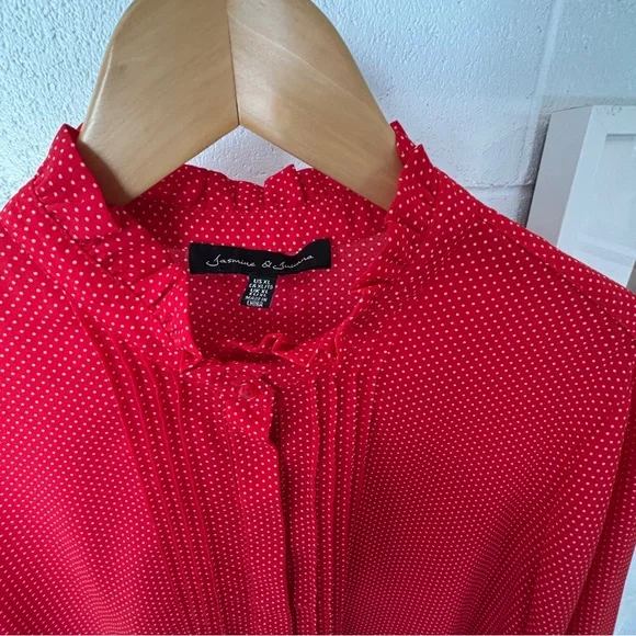 Red Button-Up Blouse - Picture 2 of 4